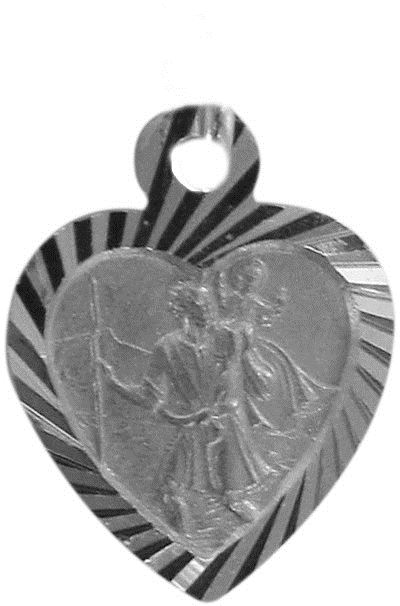 medaglia san cristoforo in argento 925 a forma di cuore - 1,4 cm