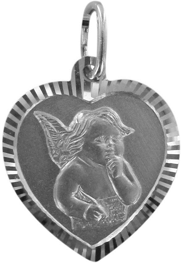 medaglia angelo  in argento 925 a forma di cuore - 1,9 cm