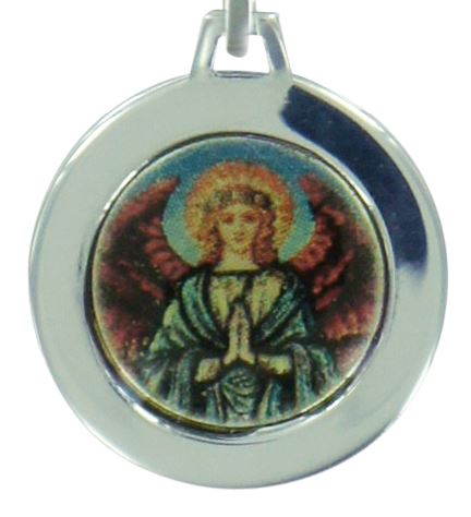 medaglia angelo in argento 925 colorato con collierino - 1,9 cm