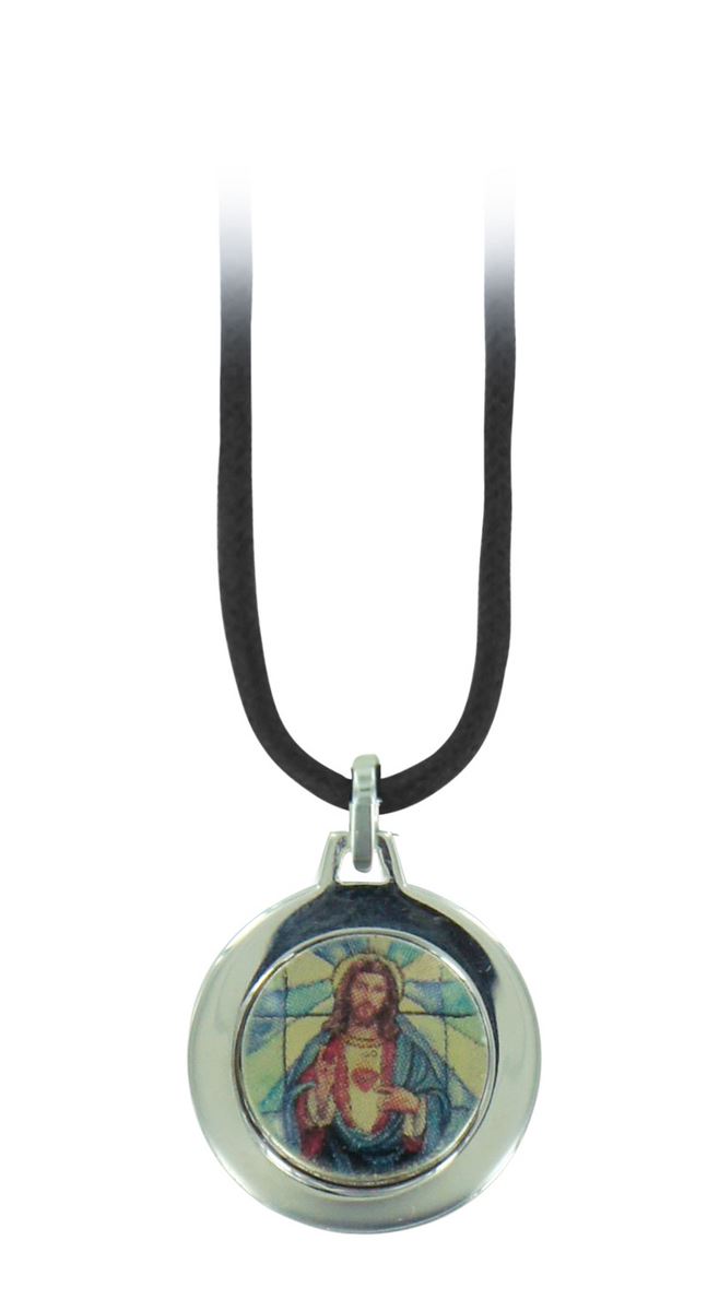 medaglia sacro cuore di gesù in argento 925 colorato con collierino - 1,9 cm