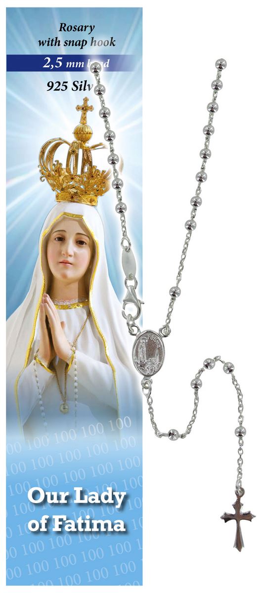 rosario fatima in argento 925 con grani da Ø 2,5 mm e preghiera in inglese