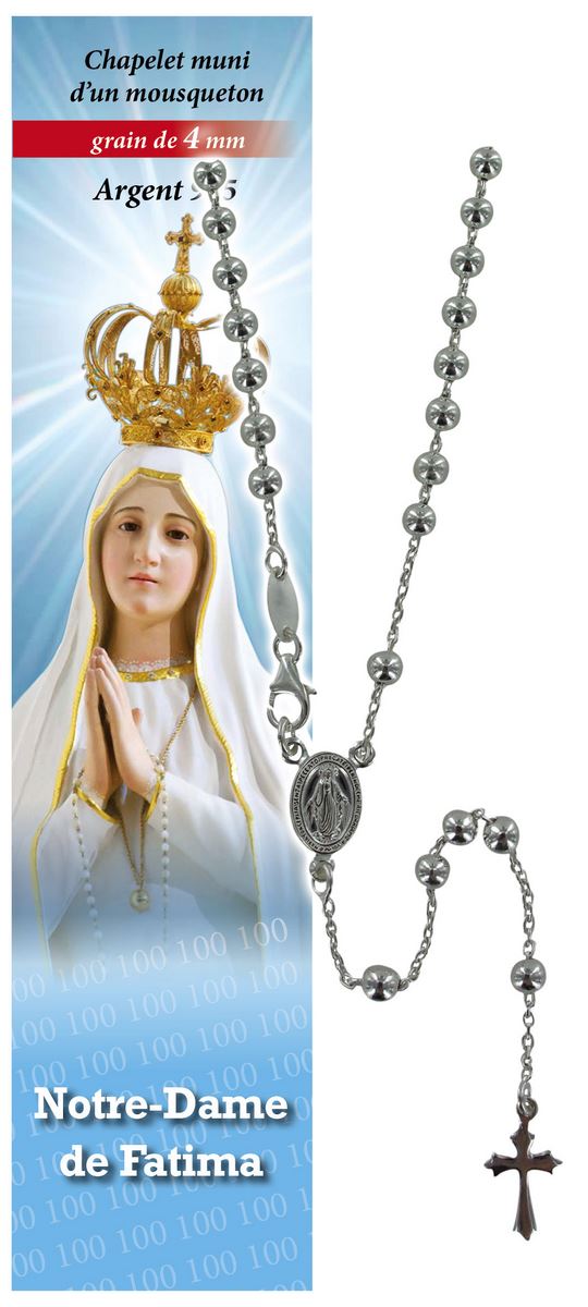 rosario fatima in argento 925 con grani da Ø 4 mm e preghiera in francese