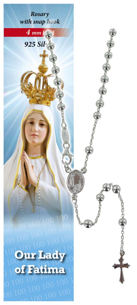 rosario fatima in argento 925 con grani da Ø 4 mm e preghiera in inglese