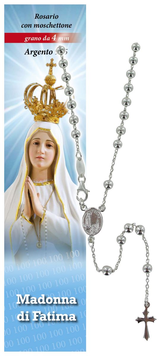 rosario fatima in argento 925 con grani da Ø 4 mm e preghiera in italiano