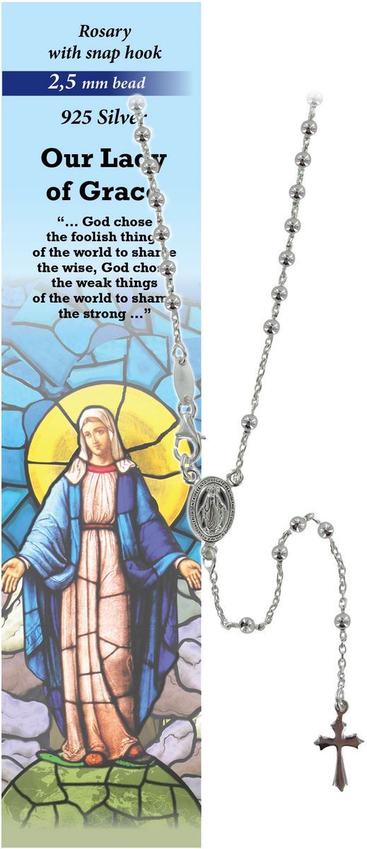 rosario madonna miracolosa in argento 925 con grani da Ø 2,5 mm e preghiera in inglese