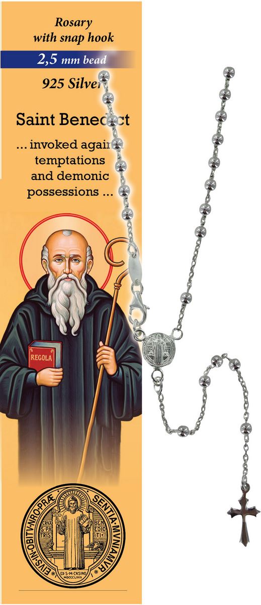 rosario san benedetto in argento 925 con preghiera in inglese