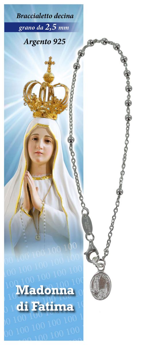 bracciale rosario madonna di fatima in argento con 11 grani da 2,5 mm
