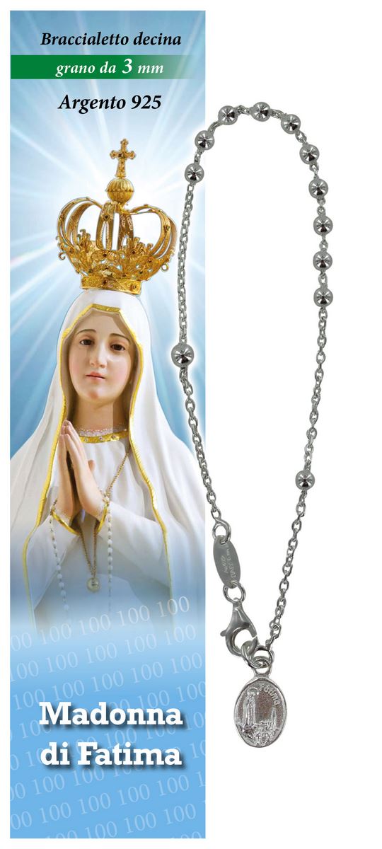 bracciale rosario madonna di fatima in argento con 11 grani da 3 mm