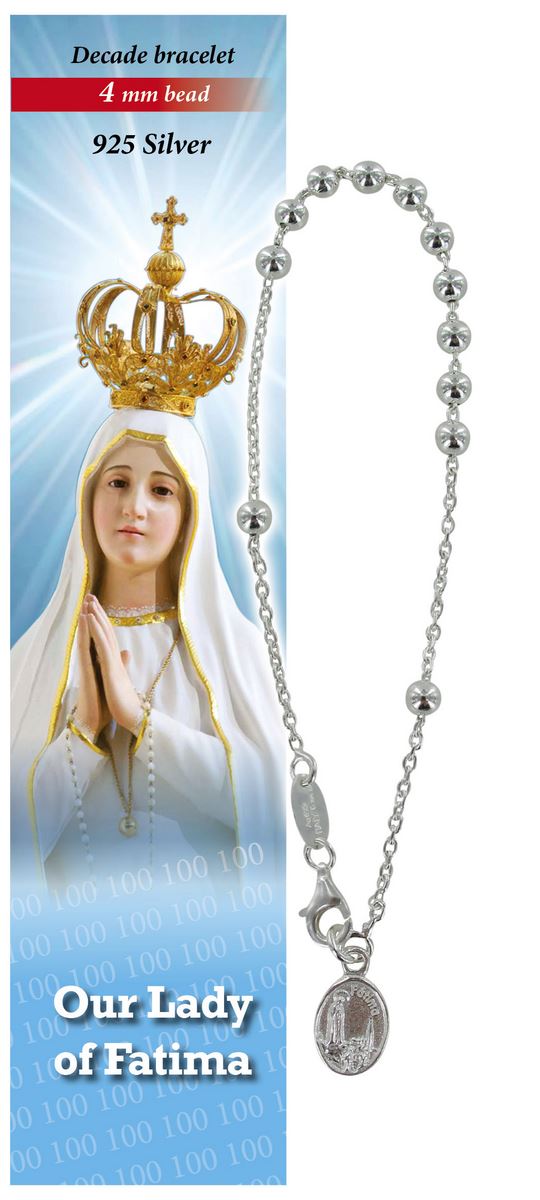 bracciale rosario madonna di fatima in argento con 11 grani da 4 mm - inglese