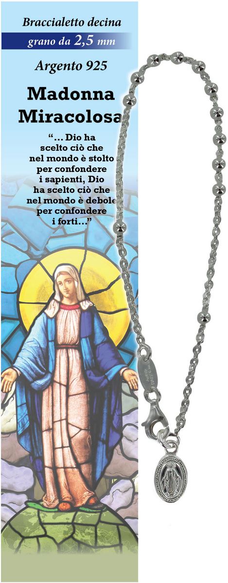 bracciale rosario madonna miracolosa con 11 grani in argento da 2,5 mm