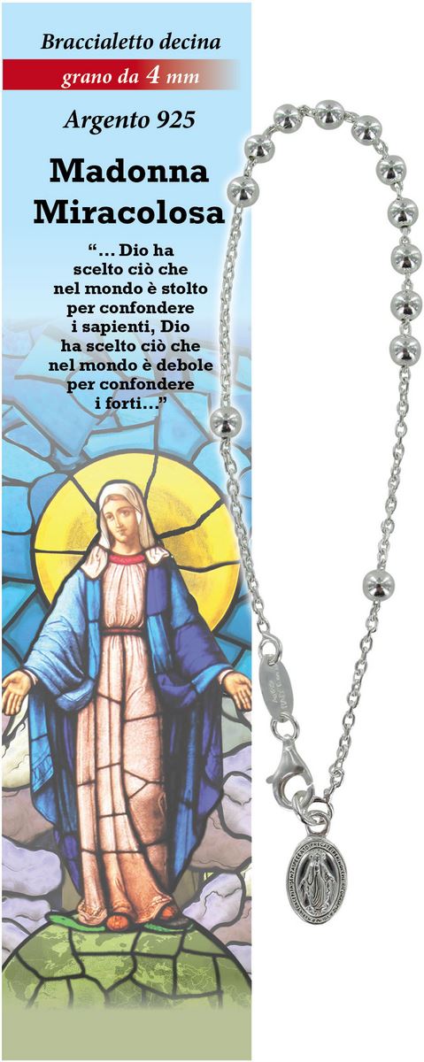 bracciale rosario madonna miracolosa con 11 grani in argento da 4 mm