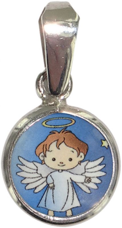 medaglia angelo in argento 925 e porcellana - 1 cm