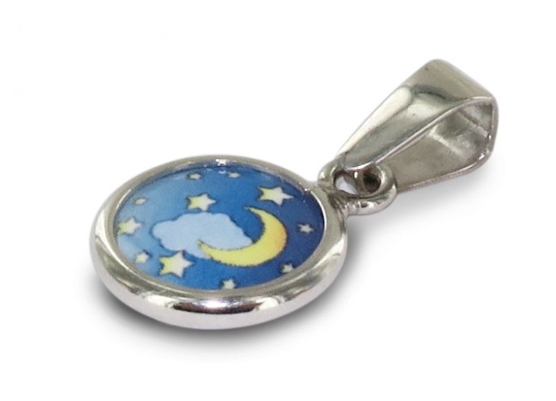medaglia luna e stella in argento 925 e porcellana - 1 cm