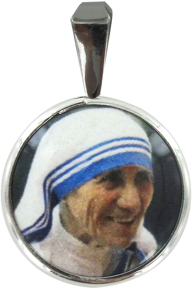 medaglia santa madre teresa di calcutta in argento 925 e porcellana - 1,8 cm