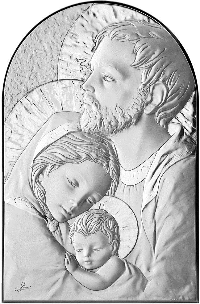 quadro sacra famiglia a forma di arco con lastra in argento - bassorilievo - 12 x 8 cm