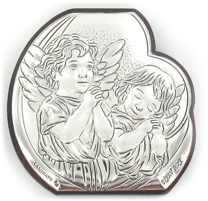 quadretto due angeli sagomato con lastra in argento 925 - bassorilievo - 4,5 x 4,5 