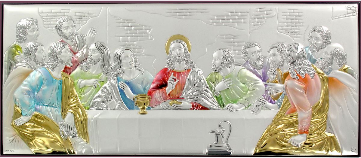 quadro ultima cena in argento 925 - bassorilievo - 51 x 22 cm