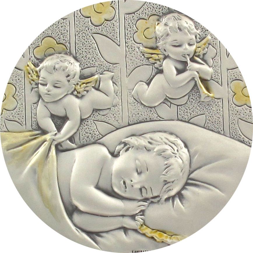 sopraculla in argento 925 raffigurante degli angioletti (azzurro) Ø 12 cm