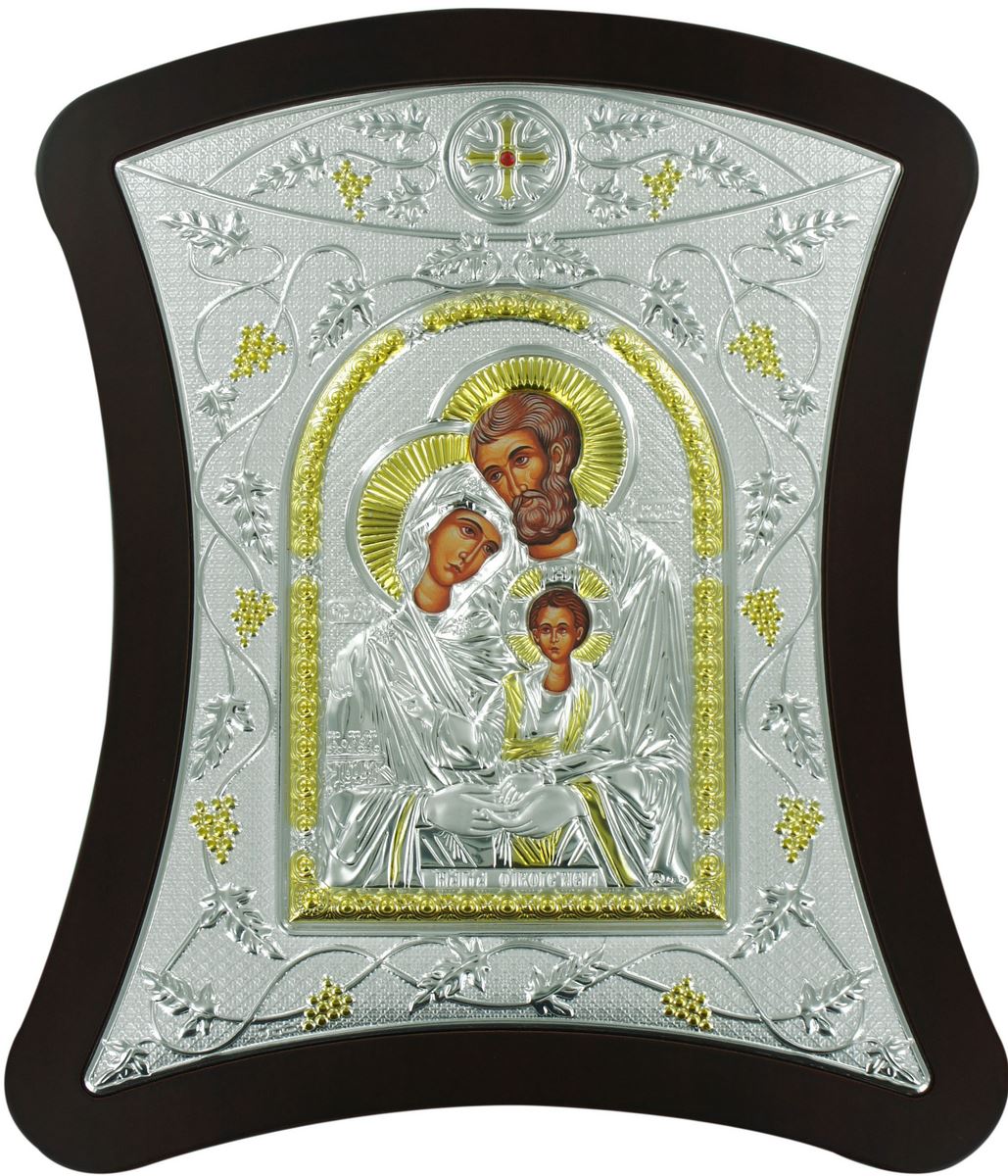 icona sacra famiglia con lastra in argento - 25,5 x 28,5 cm 