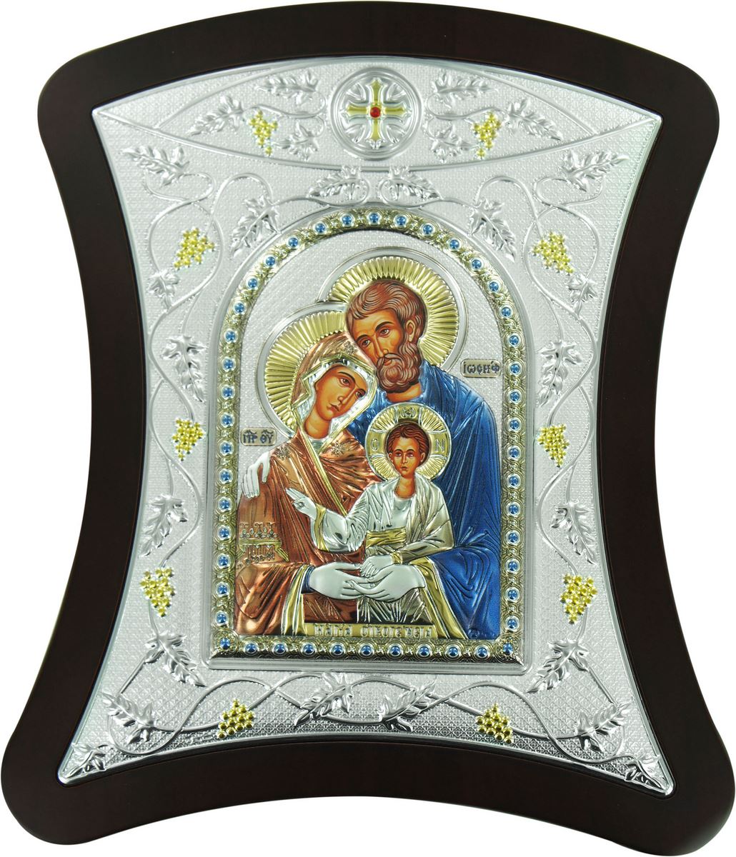 icona sacra famiglia con lastra argento colorata - cm 17x18,7