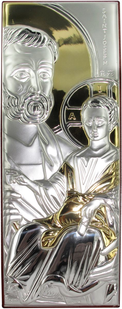 quadro san giuseppe con lastra in argento 925 e dettagli dorati - 23 x 8 cm 