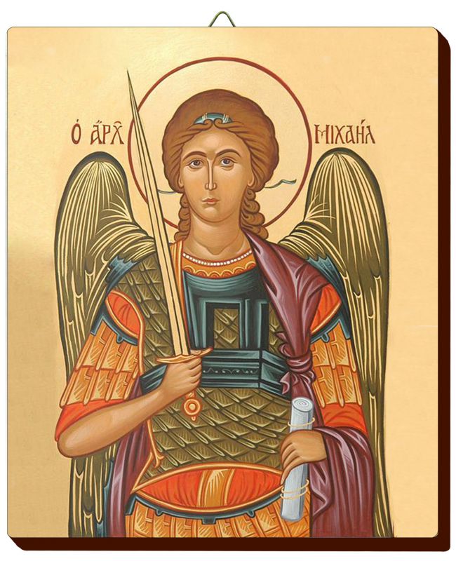 icona arcangelo michele dipinta a mano su legno con fondo oro cm 13x16