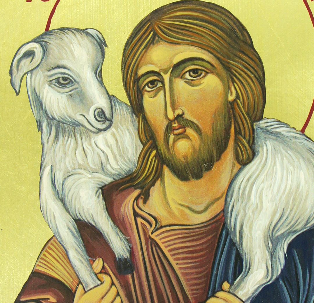 icona gesù buon pastore dipinta a mano su legno con fondo oro cm 16x19
