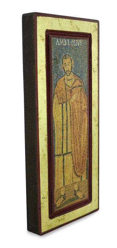 icona sant ambrogio greca litografata su legno - 22,5 x 10 cm