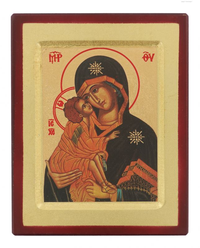 icona madonna della tenerezza stampa su legno scavato - 17 x 13 cm