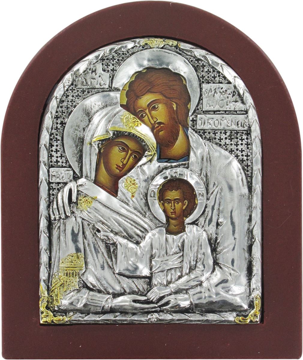 icona sacra famiglia con riza resinata color argento - 12,5 x 10,5 cm