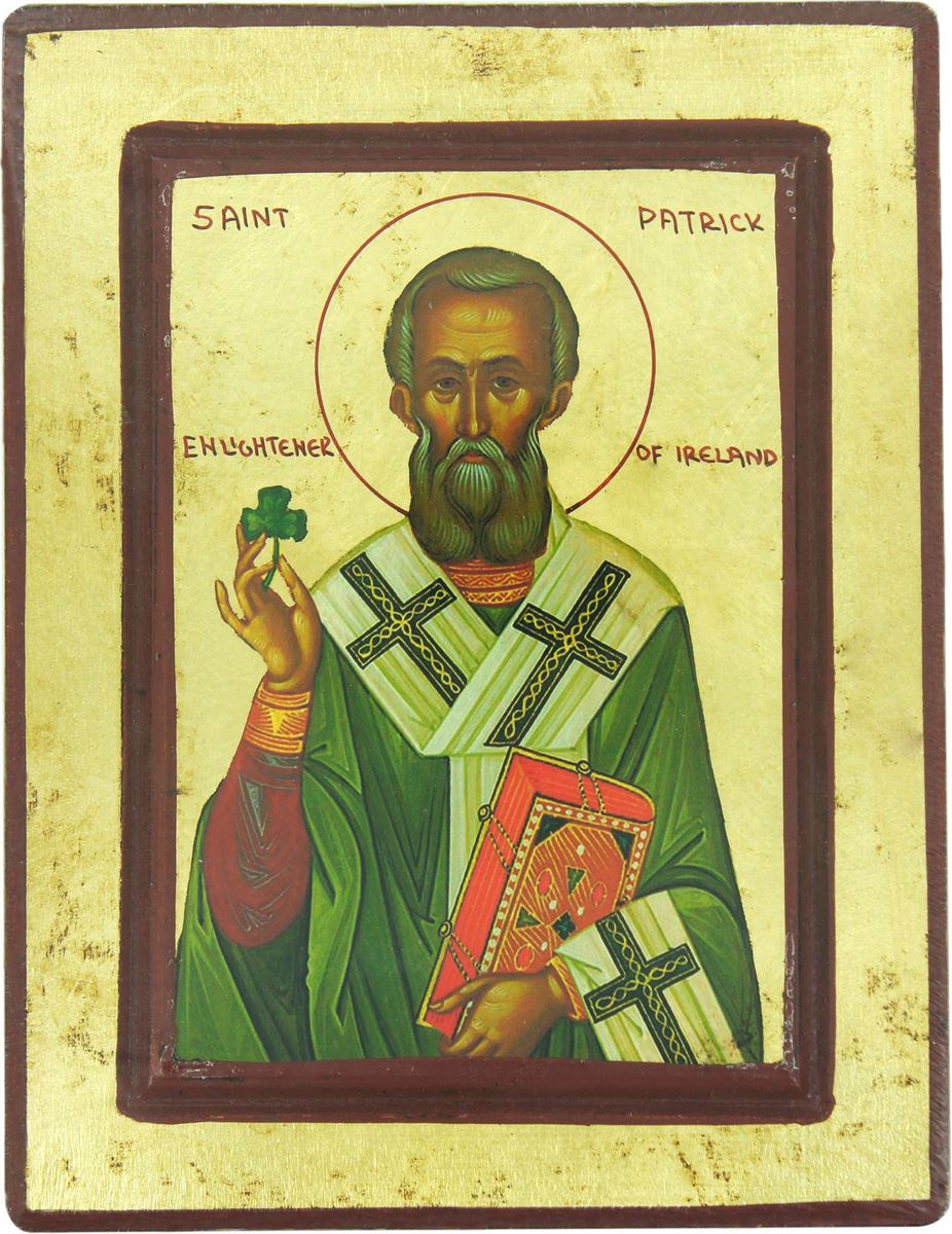 icona saint patrick libro in mano greca in legno - 19 x 14,5 cm 