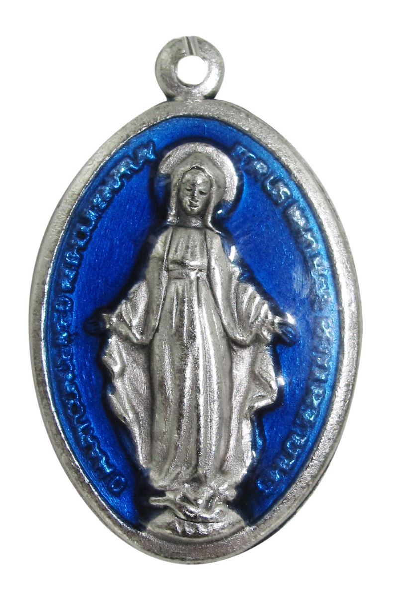 medaglia miracolosa in metallo con smalto blu - 3 cm