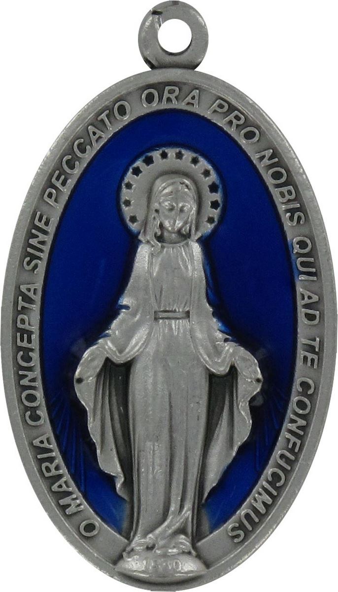 medaglia miracolosa in metallo con smalto blu - 4,5 cm