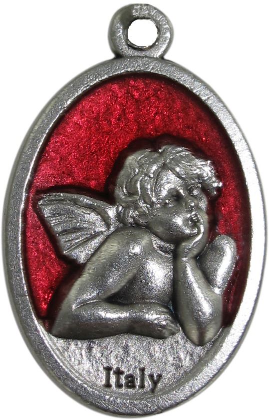medaglia ovale in metallo raffigurante un angelo cherubino (rosso) 2,5 x 1,5 cm