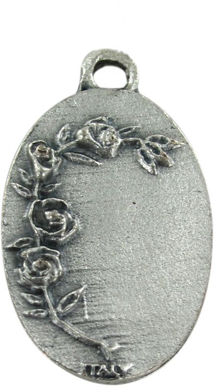 medaglia angelo custode ovale in metallo ossidato mm 20 con retro fiore