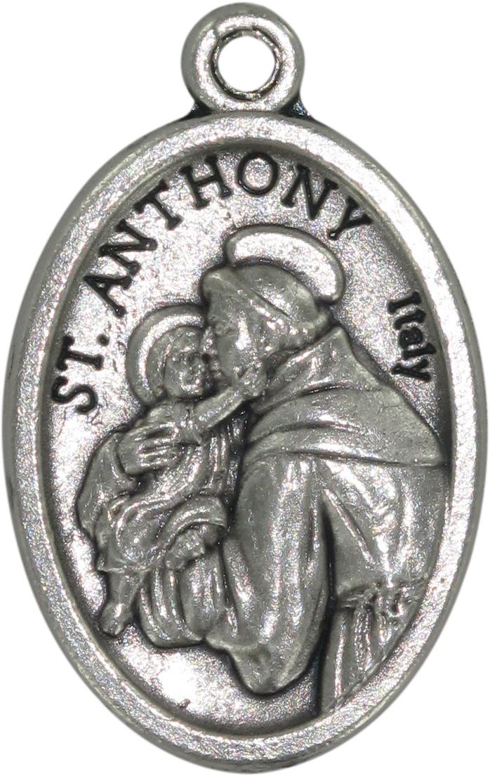 medaglia di sant'antonio, ciondolo / pendente ovale, metallo ossidato, 2,5 x 1,5 centimetri