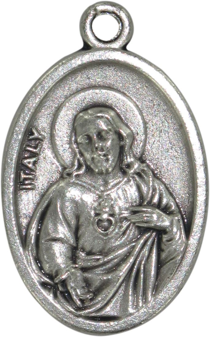medaglia sacro cuore di gesù e cuore immacolato di maria in metallo ossidato - 2,5 x 1,5 cm