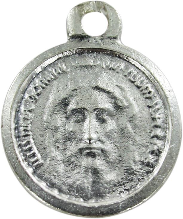 medaglia volto di cristo tonda in metallo argentato - 1,5 cm