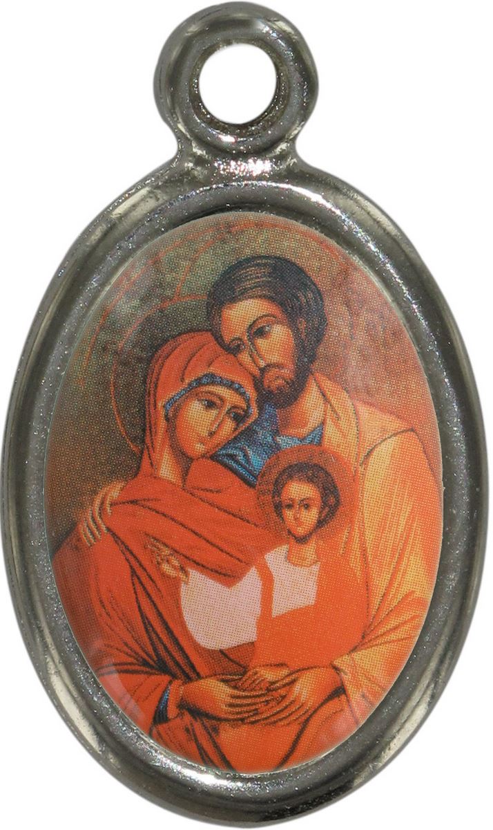medaglia santa famiglia icona in metallo nichelato e resina - 2,5 cm