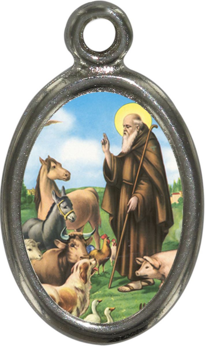 medaglia sant antonio abate in metallo nichelato e resina - 2,5 cm