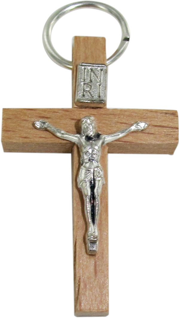 croce in legno color grezzo con cristo - 3,5 cm