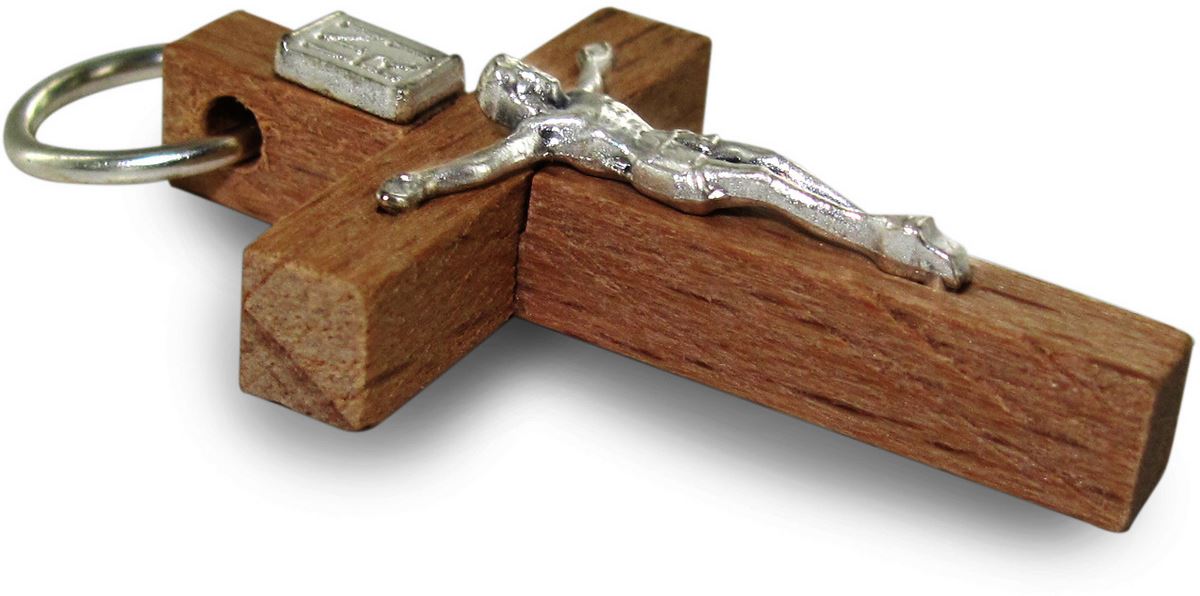 croce in legno color palissandro con cristo - 3,5 cm