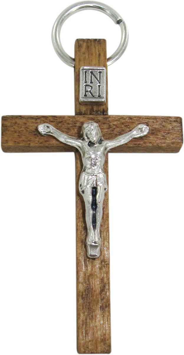 croce in legno color naturale con cristo - 4,5 cm