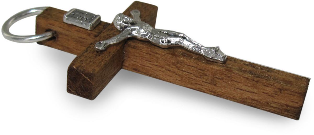 croce in legno color palissandro con cristo - 4,5 cm