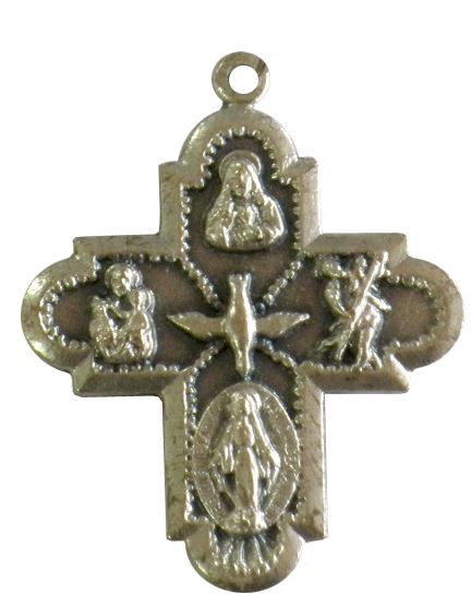 croce con quattro santi in metallo ossidato - 1,3 cm