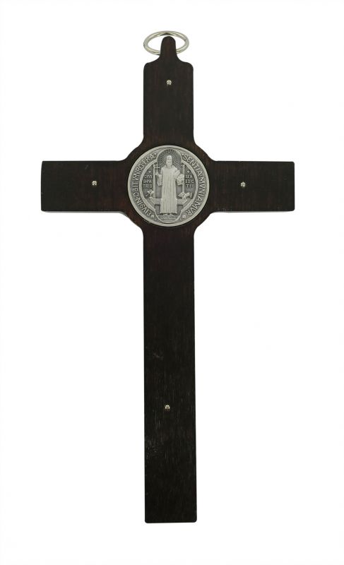 crocifisso san benedetto in legno di noce con cristo in metallo - 20 cm