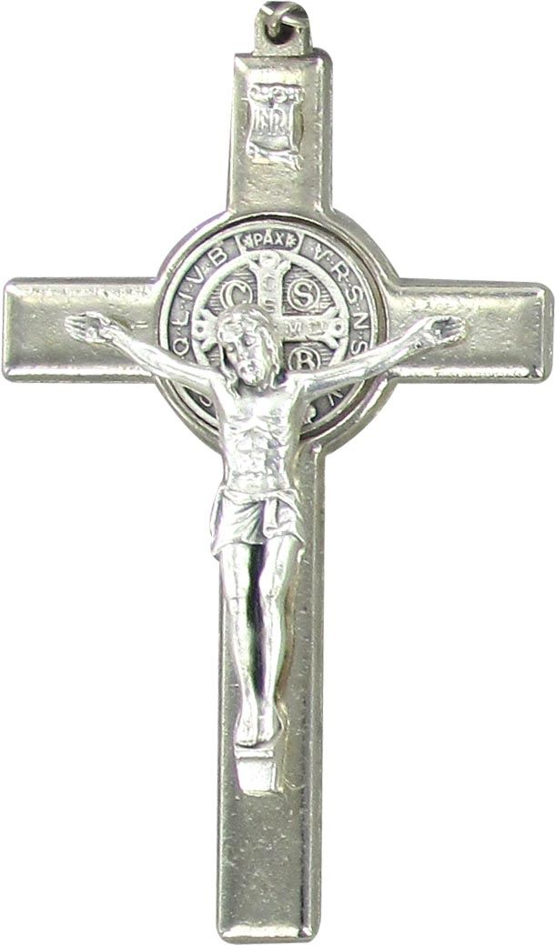 croce san benedetto in metallo nichelato - 7,5 cm