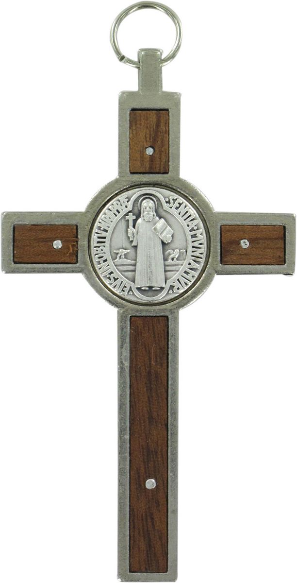 croce san benedetto in legno naturale e metallo - 8 cm