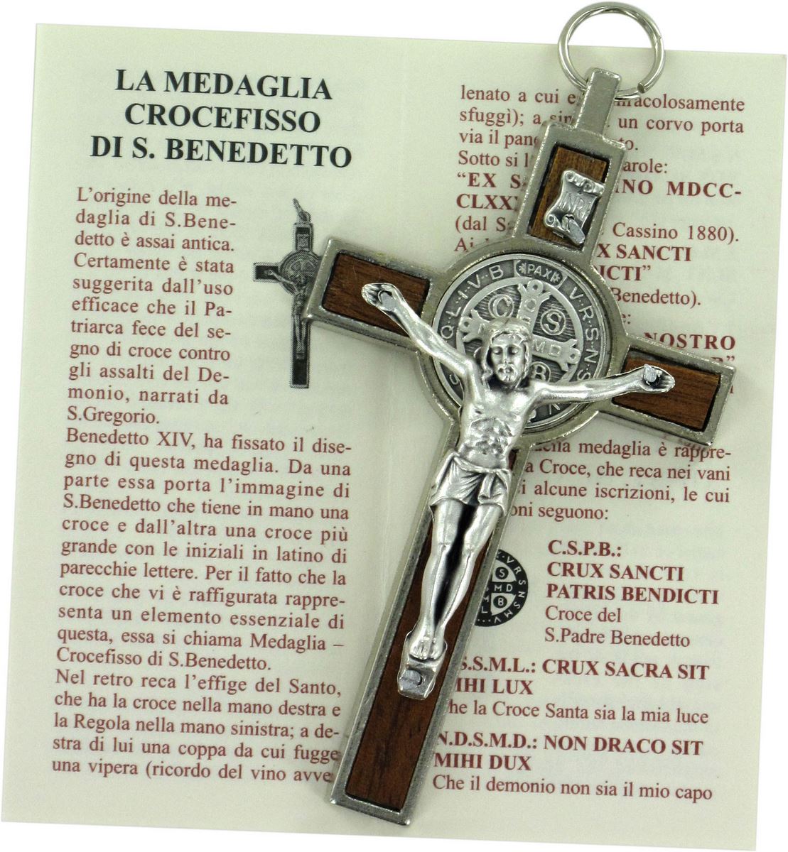 croce san benedetto in legno naturale e metallo - 8 cm