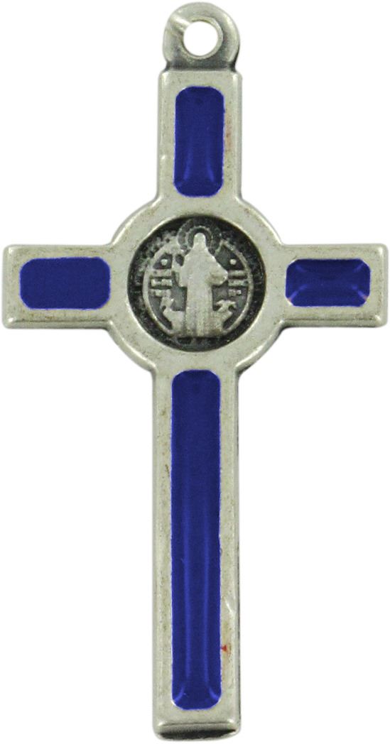 croce san benedetto in metallo nichelato con smalto blu - 3,5 cm